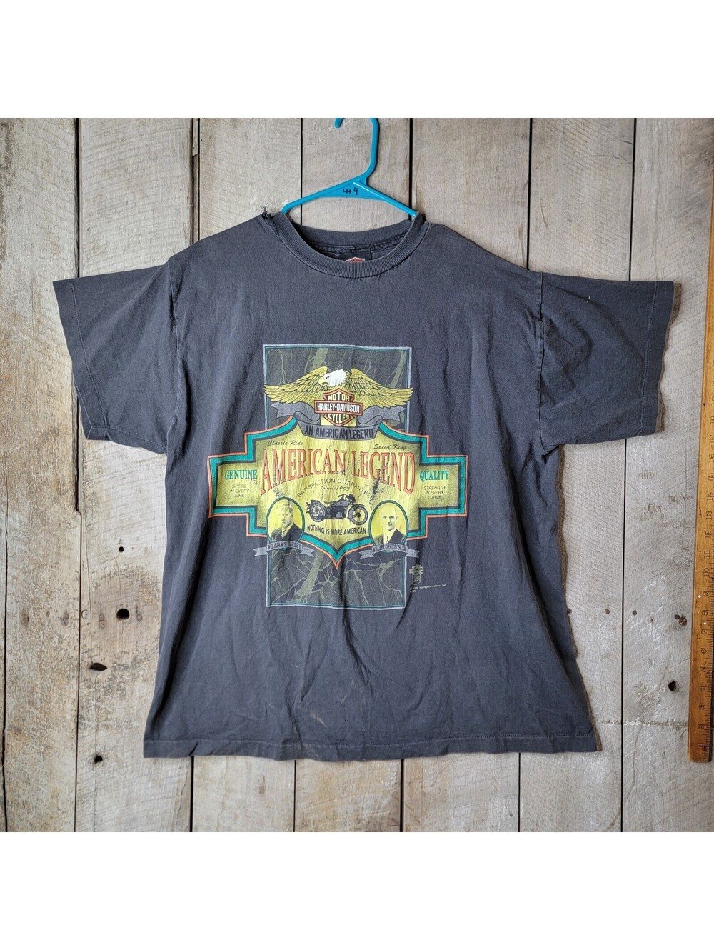Vtg Harley-Davidson T-Shirt American Legend Eagle Graphic Black Faded Distressed